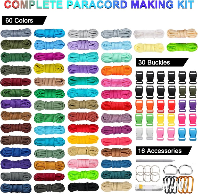 WEREWOLVES 60 Colors Paracord Cord, 550 Paracord Bracelet Crafting Combo Kits with Instruction - Multifunction Paracord Ropes, 10 Feet Each Parachute Cord for DIY Manual Braiding - Image 2